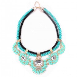 Crystal Flower Pendant Chunky Chain Statement Choker Necklacee