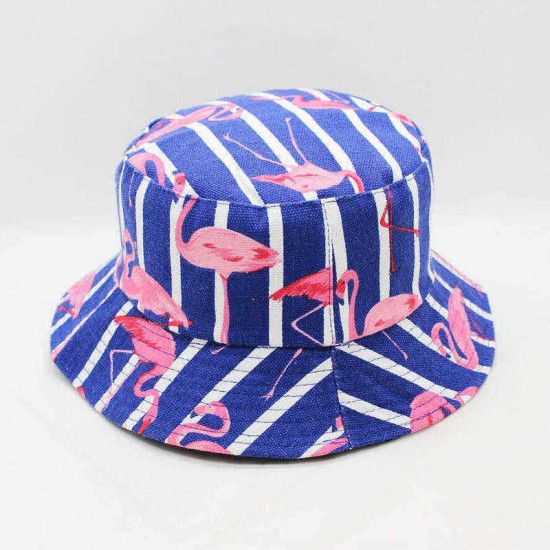 Double sided Striped Flamingo Pattern Cap Summer Outdoor Sunscreen Visor Fisherman Bucket Hat