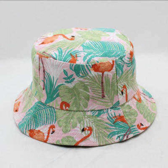 Double sided Striped Flamingo Pattern Cap Summer Outdoor Sunscreen Visor Fisherman Bucket Hat