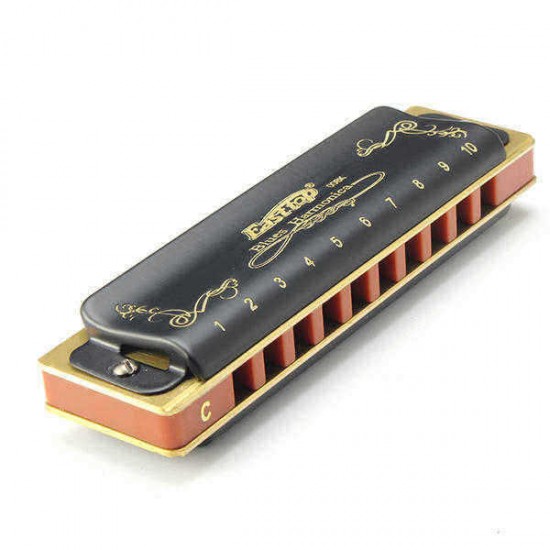 Easttop T008K 10 Hole Blues Harmonica A B C D E F G Key Black