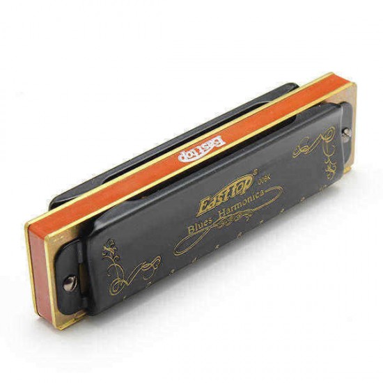 Easttop T008K 10 Hole Blues Harmonica A B C D E F G Key Black