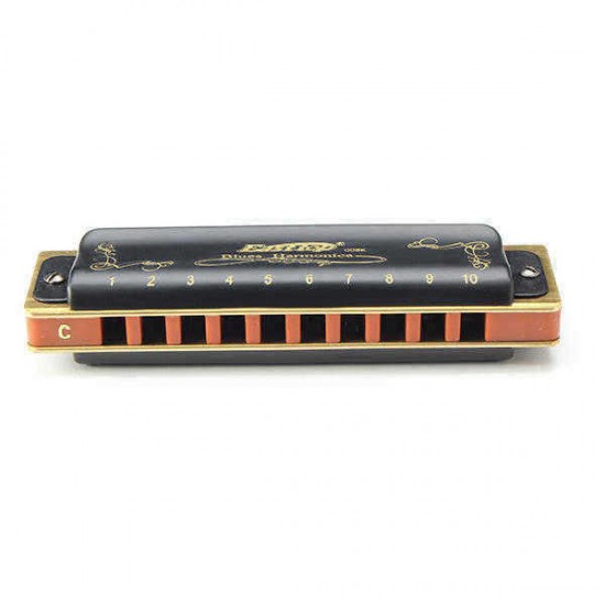 Easttop T008K 10 Hole Blues Harmonica A B C D E F G Key Black