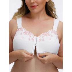 FULLGLADY Plus Size Embroidery Wireless Full Cup Front Closure Bra