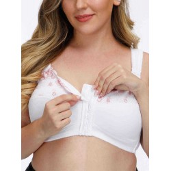 FULLGLADY Plus Size Embroidery Wireless Full Cup Front Closure Bra