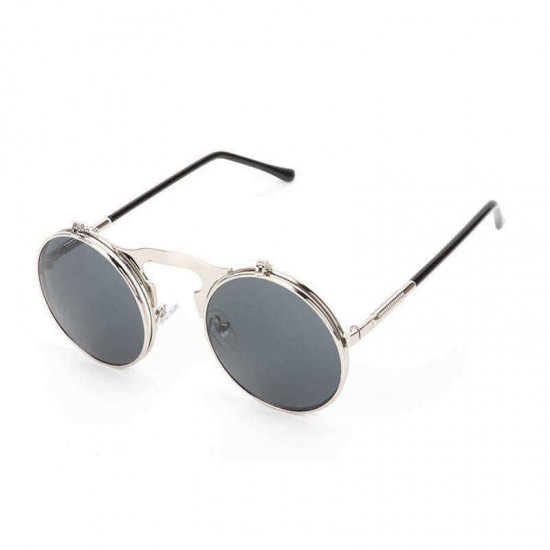 Fashion UV400 Men Women Retro Personality Metal Frame Flip Sunglasses