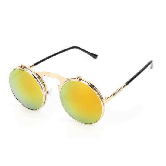 Fashion UV400 Men Women Retro Personality Metal Frame Flip Sunglasses