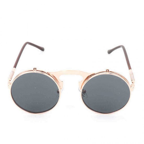 Fashion UV400 Men Women Retro Personality Metal Frame Flip Sunglasses