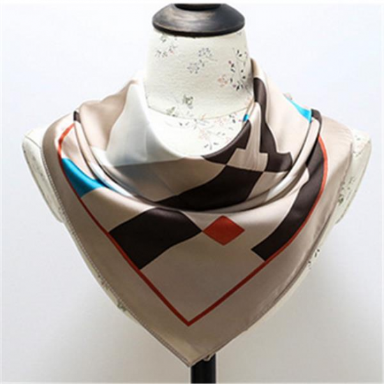 Fashion Vintage Geometric Silk Small Kerchief Women Shawl Spring Lattice Stripe Square Shawl Scarf