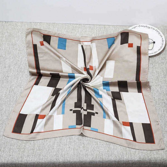 Fashion Vintage Geometric Silk Small Kerchief Women Shawl Spring Lattice Stripe Square Shawl Scarf