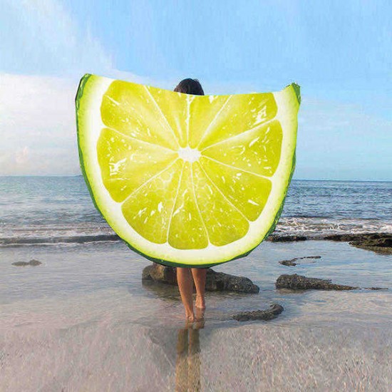 Fashion Women 3D Lemon Watermelon Fruit Printed Beach Towel Round Yoga Mat Shawl