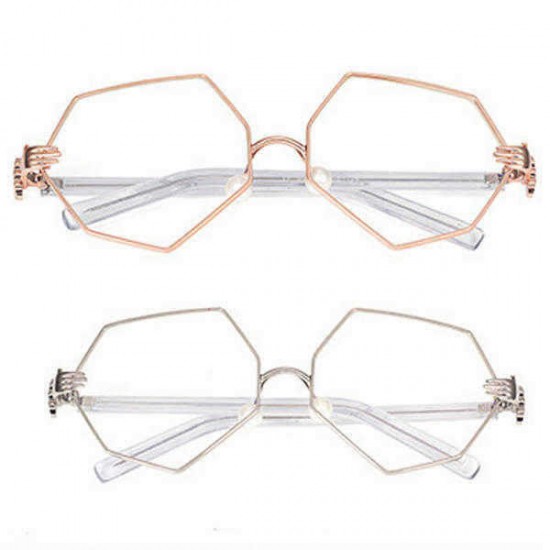 Fashion Women Gold Silver Polygon Eyeglasses Vintage Pearl Nose Support Clear Lens Glasses