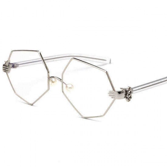 Fashion Women Gold Silver Polygon Eyeglasses Vintage Pearl Nose Support Clear Lens Glasses