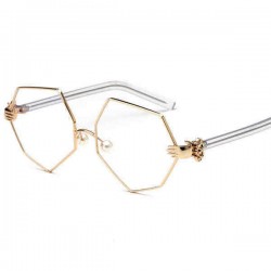 Fashion Women Gold Silver Polygon Eyeglasses Vintage Pearl Nose Support Clear Lens Glasses