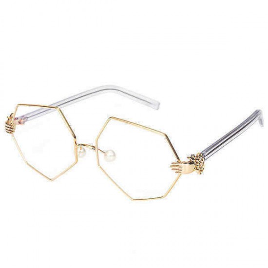 Fashion Women Gold Silver Polygon Eyeglasses Vintage Pearl Nose Support Clear Lens Glasses