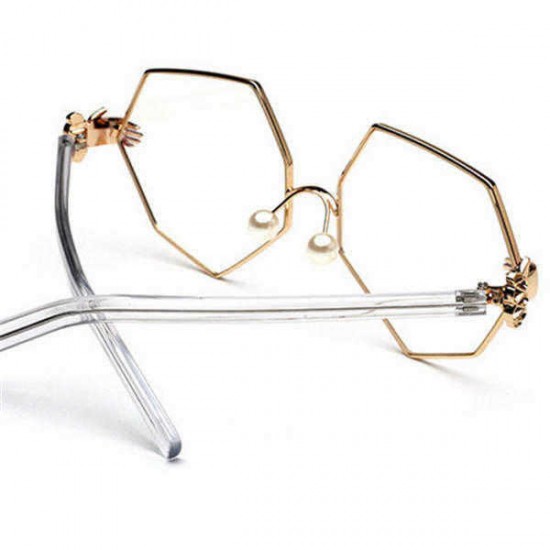 Fashion Women Gold Silver Polygon Eyeglasses Vintage Pearl Nose Support Clear Lens Glasses