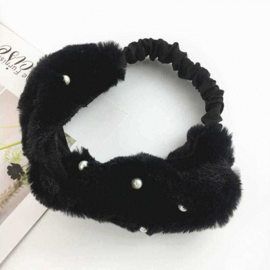 Fashion Women Plus Velvet Pearl Headwear Comfortable Travel Home Casual Headband