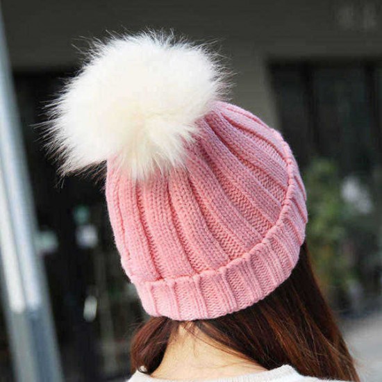 Fashion Women Winter Ski Knit Beanie Hat Thicken Windproof Skull Cap with Wool Ball