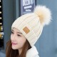 Fashion Women Winter Ski Knit Beanie Hat Thicken Windproof Skull Cap with Wool Ball