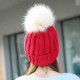 Fashion Women Winter Ski Knit Beanie Hat Thicken Windproof Skull Cap with Wool Ball