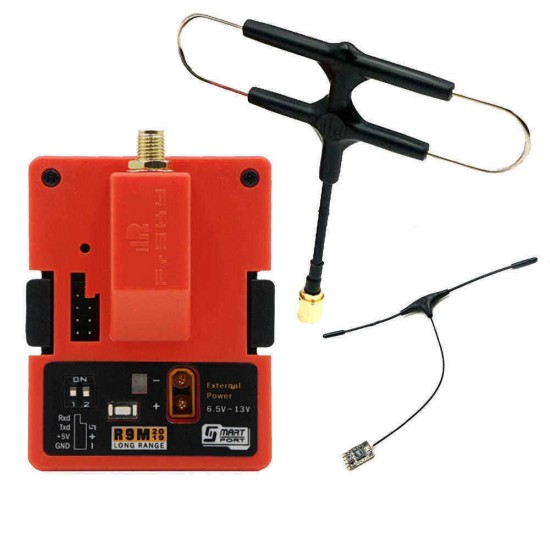 FrSky R9M 2019 900MHz Long Range Transmitter Module and R9 Mini Receiver with Mounted Super 8 and T antenna