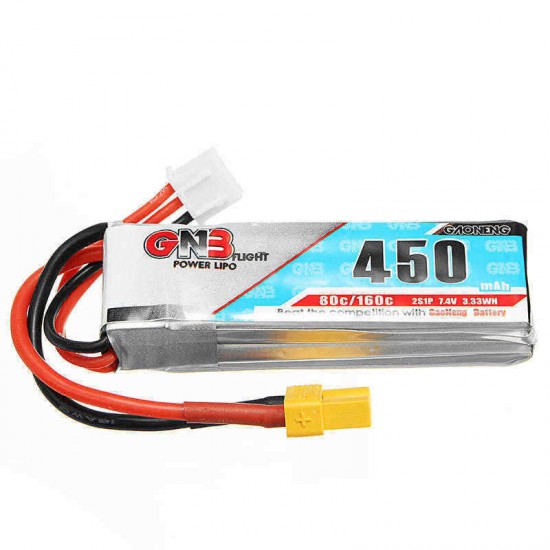 Gaoneng GNB 7.4V 450MAH 80C 2S Lipo Battery XT30 Plug