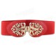 Hollow Flower Golden Buckle Elastic Waist Wide Belt For Women