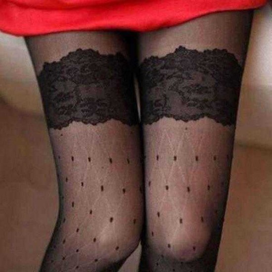 Jacquard Lace Retro Antyhose Cored Wire Sexy Women Stockings