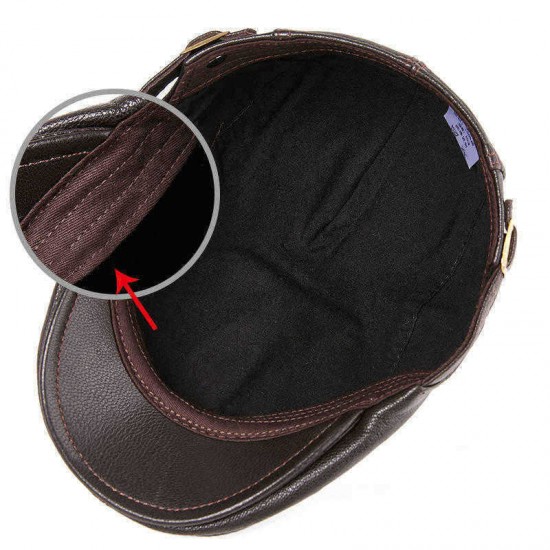 L/ XL/2XL Middle-aged Leather Windproof Painter Beret Hat Adjustable Thicken Newsboy Caps