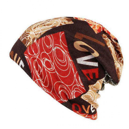 LOVE Printed Beanie Hat For Women Multi-function Autumn Warm Bonnet Hat and Collar Scarf