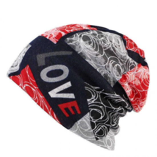 LOVE Printed Beanie Hat For Women Multi-function Autumn Warm Bonnet Hat and Collar Scarf