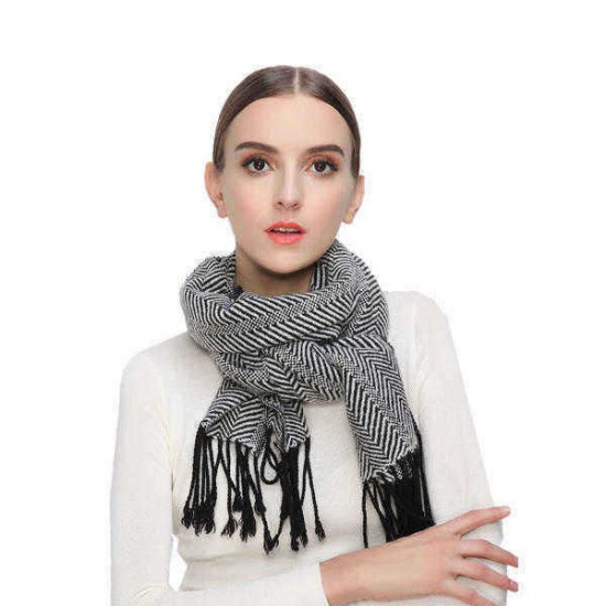 LYZA Women Cashmere Solid Scarf Striped Winter Warm Soft Scraves Shawl