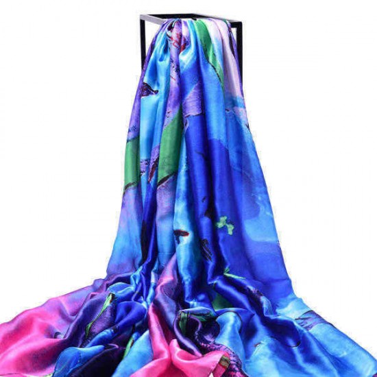 LYZA Women Long Flower Print Beach Shawl Casual Outdoor Anti-UV Soft Scarves