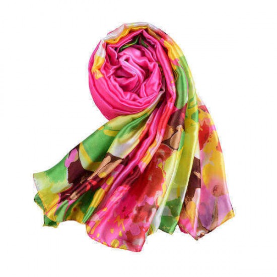 LYZA Women Long Flower Print Beach Shawl Casual Outdoor Anti-UV Soft Scarves