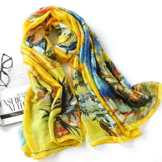 LYZA Women Soft Warm Flower Painting Scarf Elegant Style Sunscreen Shawl