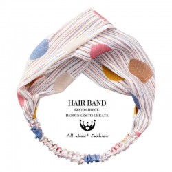 Ladies Chic Colored Leaves Stripes Print Knotted Hair Band Casual Fresh Headband