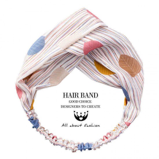 Ladies Chic Colored Leaves Stripes Print Knotted Hair Band Casual Fresh Headband