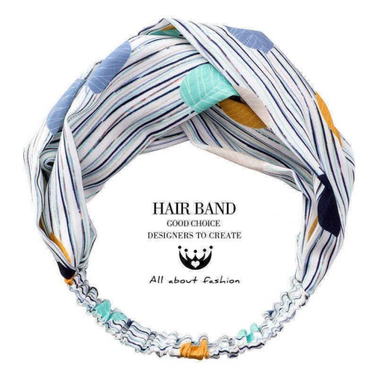 Ladies Chic Colored Leaves Stripes Print Knotted Hair Band Casual Fresh Headband