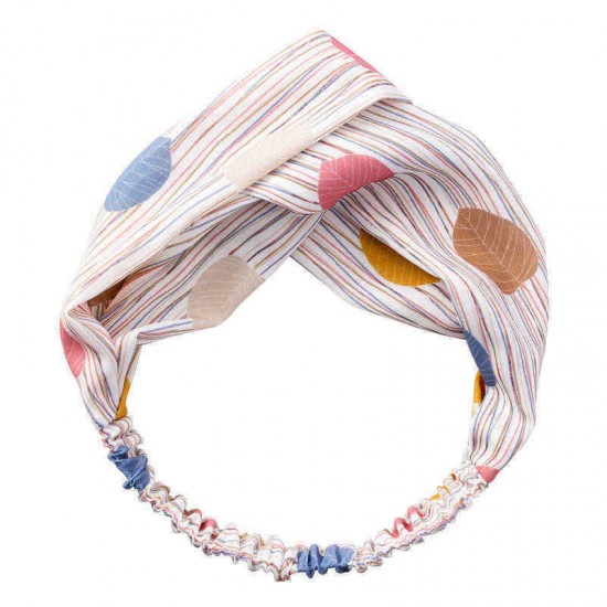 Ladies Chic Colored Leaves Stripes Print Knotted Hair Band Casual Fresh Headband