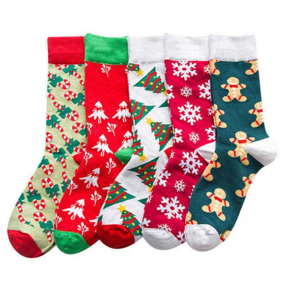 Ladies Chiristmas Pattern Jacquard Cotton Middle Tube Socks Casual Outdoor Socks