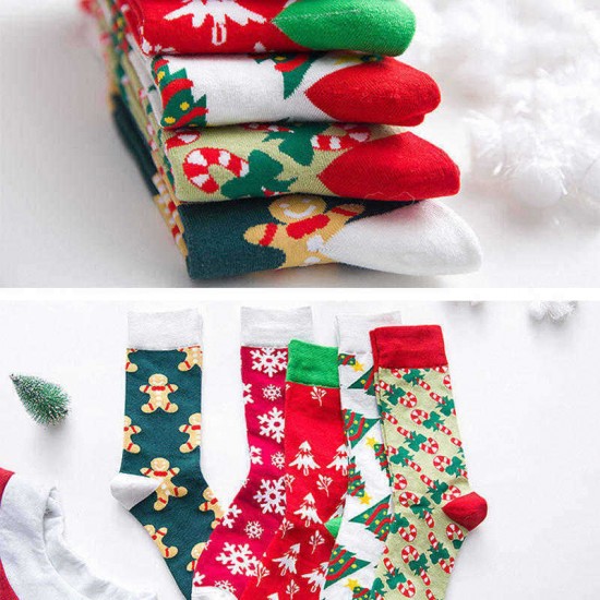 Ladies Chiristmas Pattern Jacquard Cotton Middle Tube Socks Casual Outdoor Socks