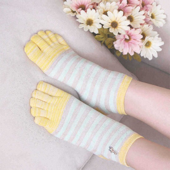 Ladies Five Toes Socks Simple Fashion Cotton Striped 4-Pair Set Ankle Toe Socks