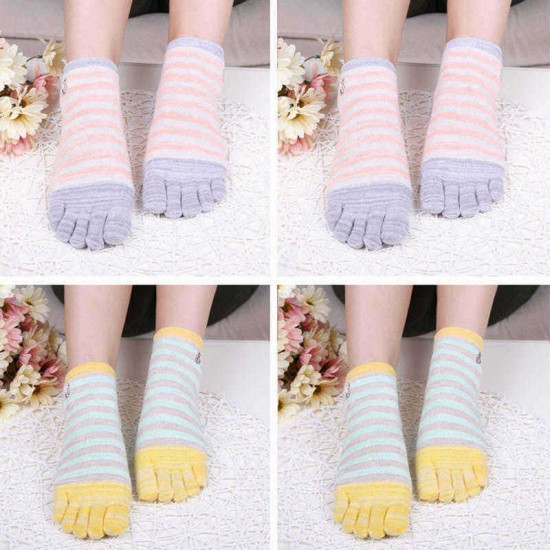 Ladies Five Toes Socks Simple Fashion Cotton Striped 4-Pair Set Ankle Toe Socks