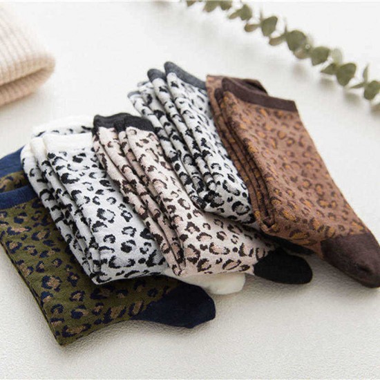 Ladies Leopard Print Breathable Jacquard Short Tube Socks