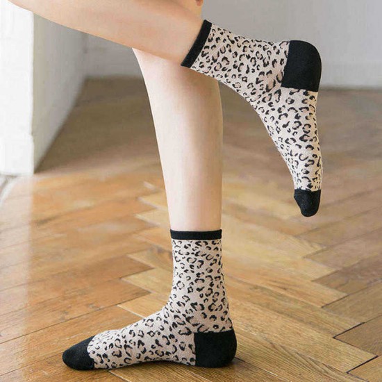 Ladies Leopard Print Breathable Jacquard Short Tube Socks