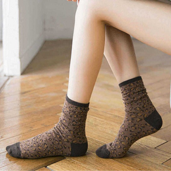 Ladies Leopard Print Breathable Jacquard Short Tube Socks