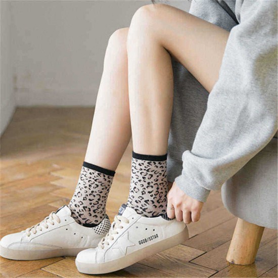 Ladies Leopard Print Breathable Jacquard Short Tube Socks