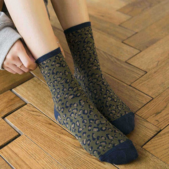 Ladies Leopard Print Breathable Jacquard Short Tube Socks