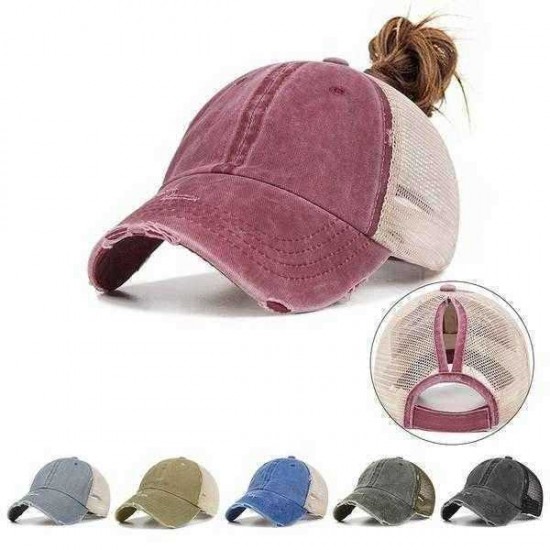 Ladies Summer Fashion Sports Ponytail Baseball Cap Women Messy Bun Baseball Hat