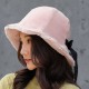 Ladies Winter Rabbit Fur Cuffs Bucket Cap Casual Warm Bowknot Hat