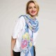 Linen Lightweight Peony Chiness Watercolor Painting Scarf Summer Breathable Flower Shawl For Women